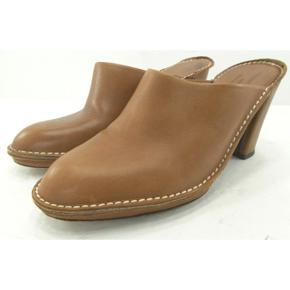 Donald J Pliner Womens Brown Leather Slip On Heeled Clogs Mules Size 8M